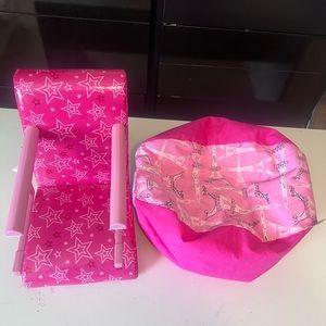 American Girl Bistro chair with beanbag chair